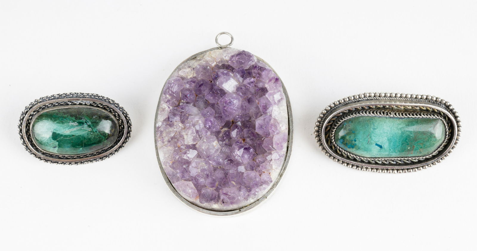 Amethyst Crystal Pendant & 925 Israel Brooches (1 of 4)