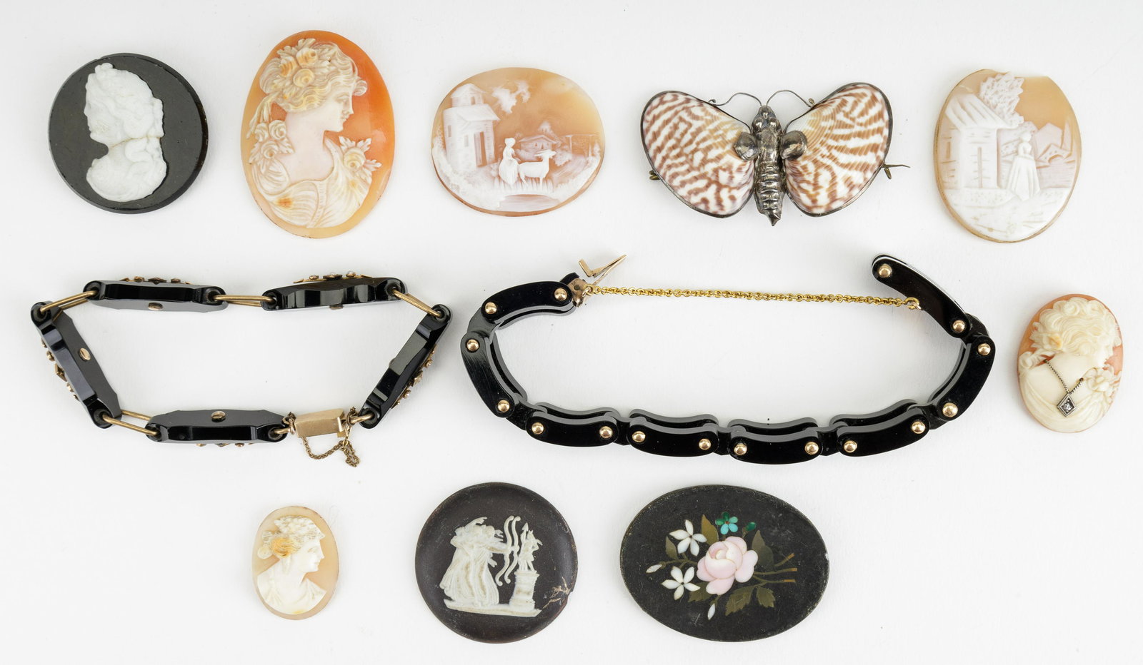 14K Gold Early Jet Bracelets & Cameos (1 of 4)