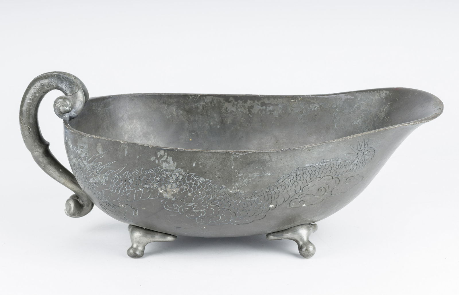 Chinese Pewter Basin with Turtle and Dragon (1 of 6)