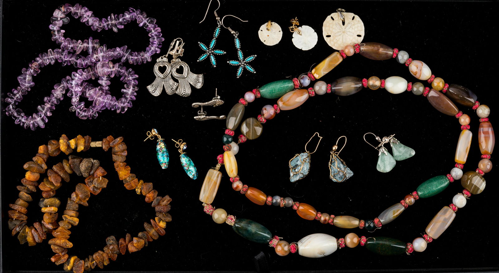 Seahorse Earrings & Vintage Stone Necklaces (1 of 6)