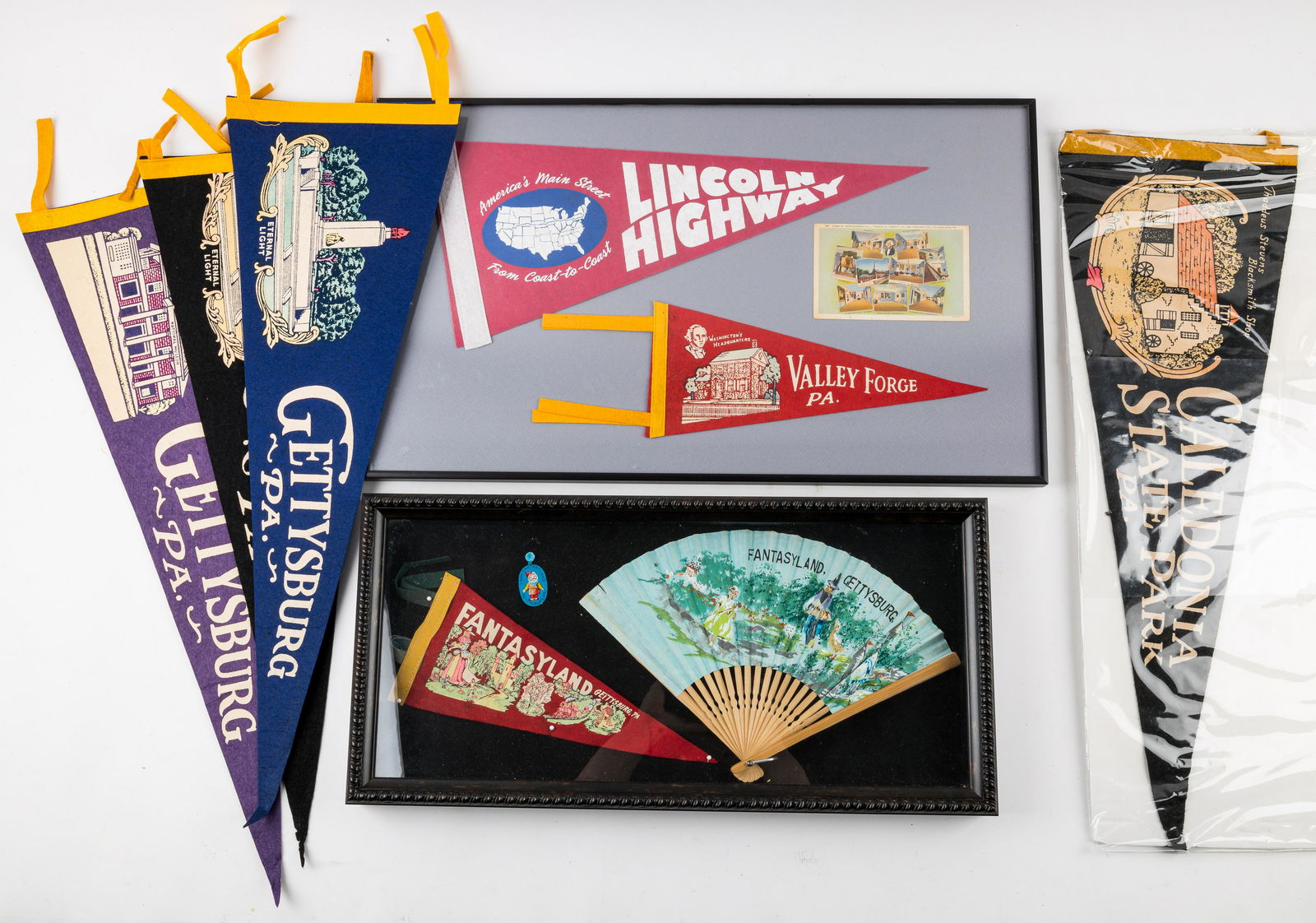 Framed and Loose Lincoln Hwy Collectible Pennants (1 of 5)