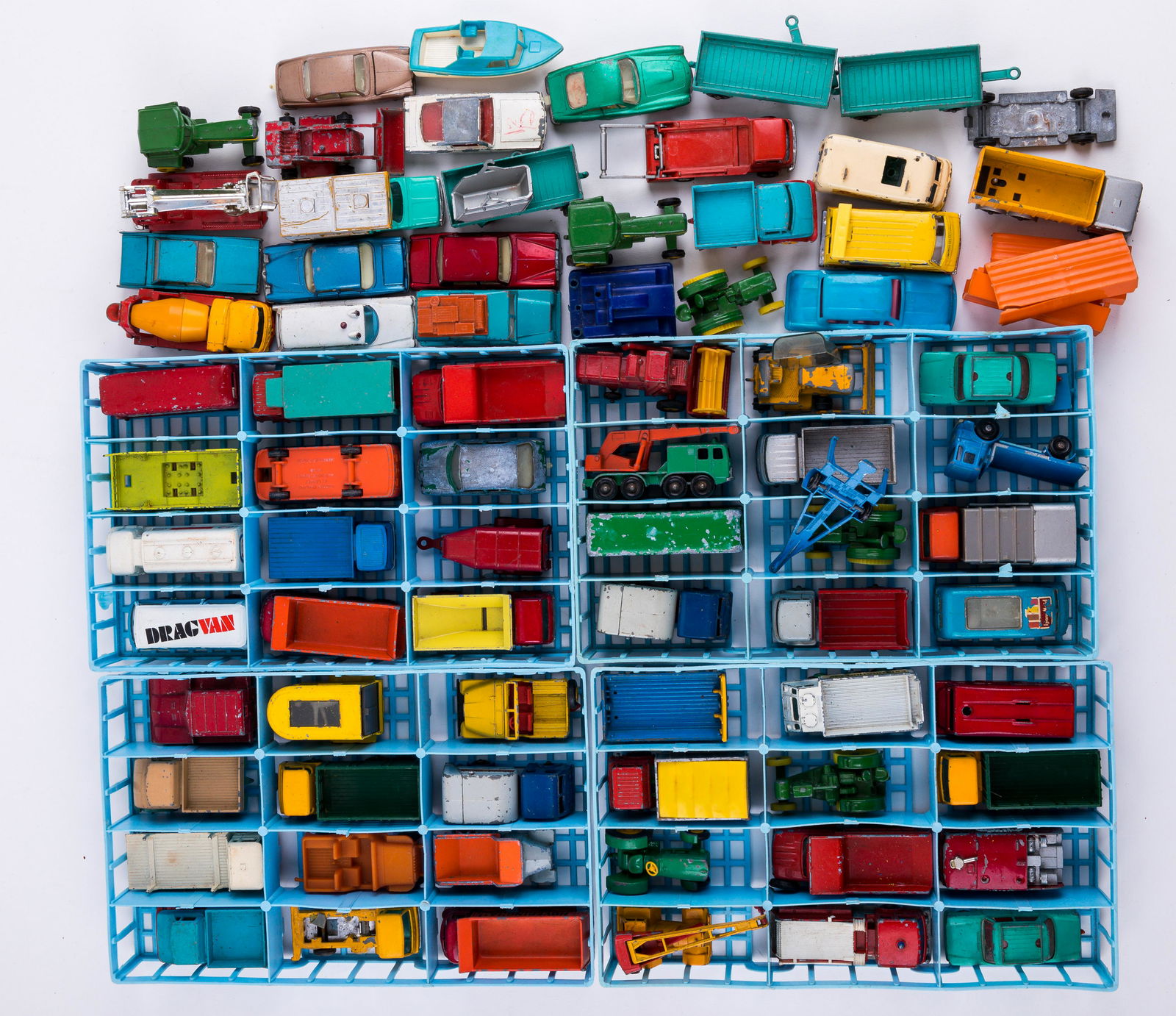 Vintage Matchbox Die-Cast Vehicles: Approx 74 pieces, in used condition, no boxes.