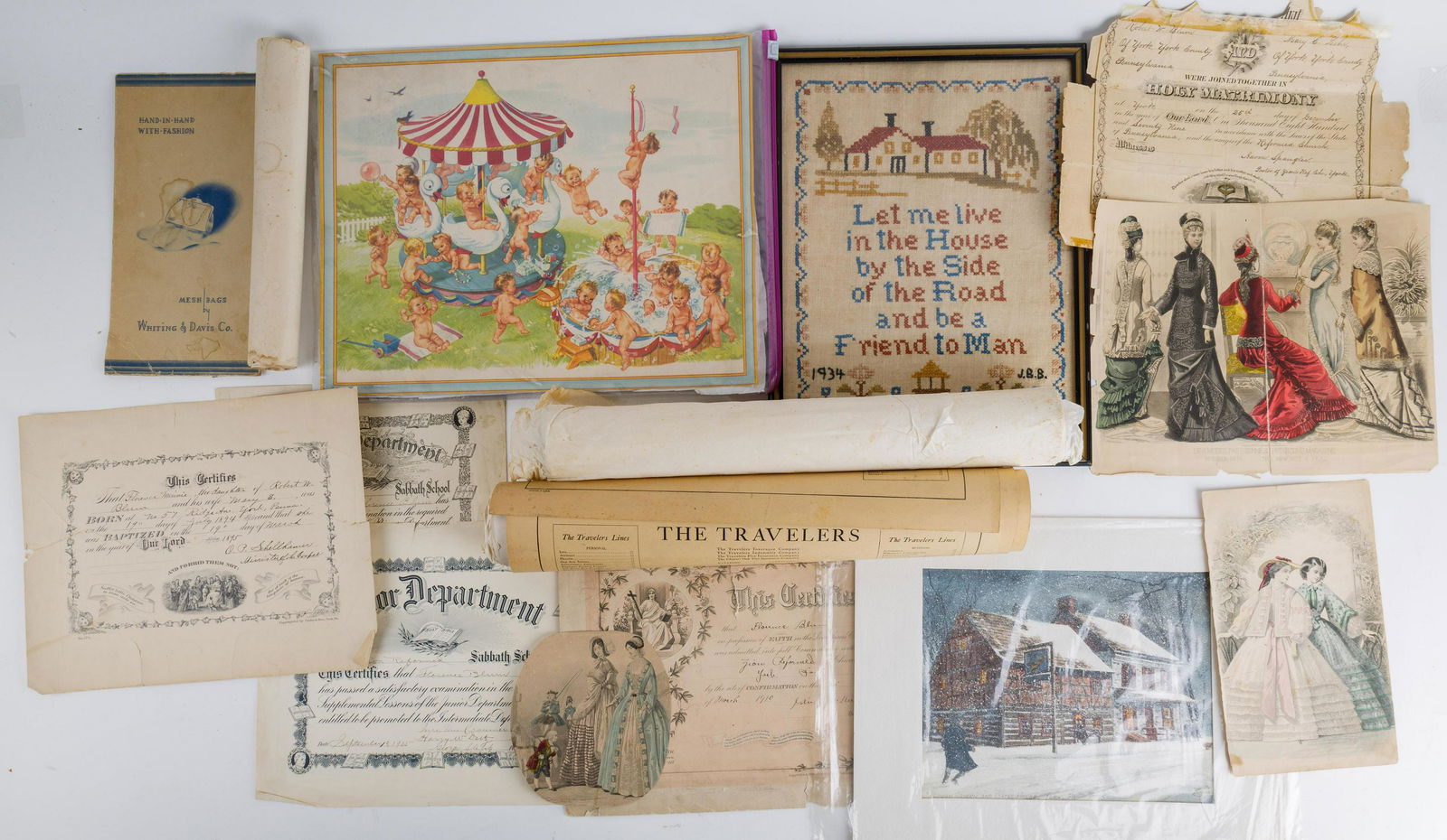 19th C Papers, 1934 Cross-Stitch, Currier & Ives (1 of 7)