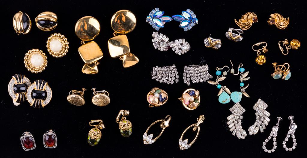 Costume Jewelry Earrings: Pierced, clip and screw back earrings including names Napier, St. John, Kenneth J. Lane, Chico's, Haskell, Sarah Coventry, Trifari, Coro