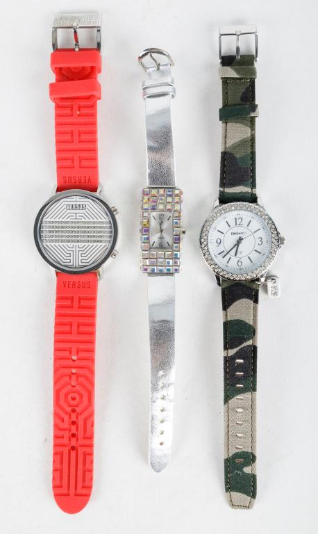 Versus x Versace & Designer Watches: Red rubber Versus watch with crystal detail. Also includes DKNY and one other.