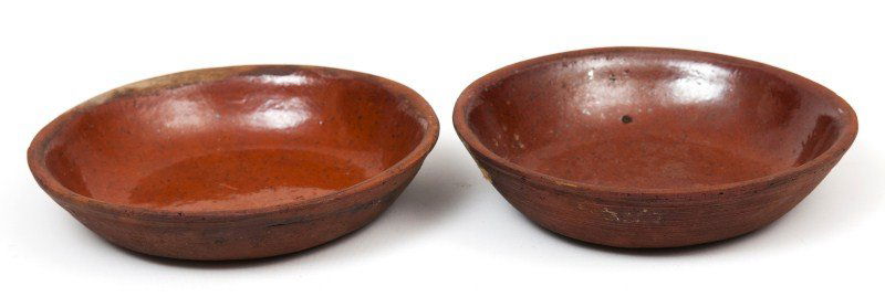 Redware Bowls: Two 19th C redware shallow bowls; 7 1/2" each