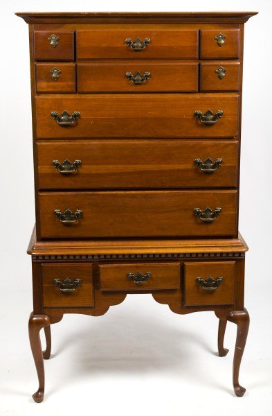 Queen Ann style Highboy: Cherry Queen Ann style highboy by Crawford Furniture Mfg Corp 64"h x 36"w x 18"d