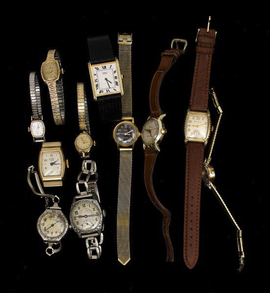 Women's Watches: Large Grouping of women's watches including Bulova, Timex, Westclox, Hamilton, Seiko, Illinois, Guildford, Van Buren and other watch faces