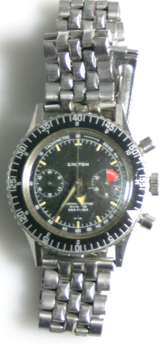 Croton Chronomaster Aviator Sea Diver: case and band are fairly clean, but crystal has heavy scratching; the watch is for everyday use, but needs attention; not running, most likely needs a battery