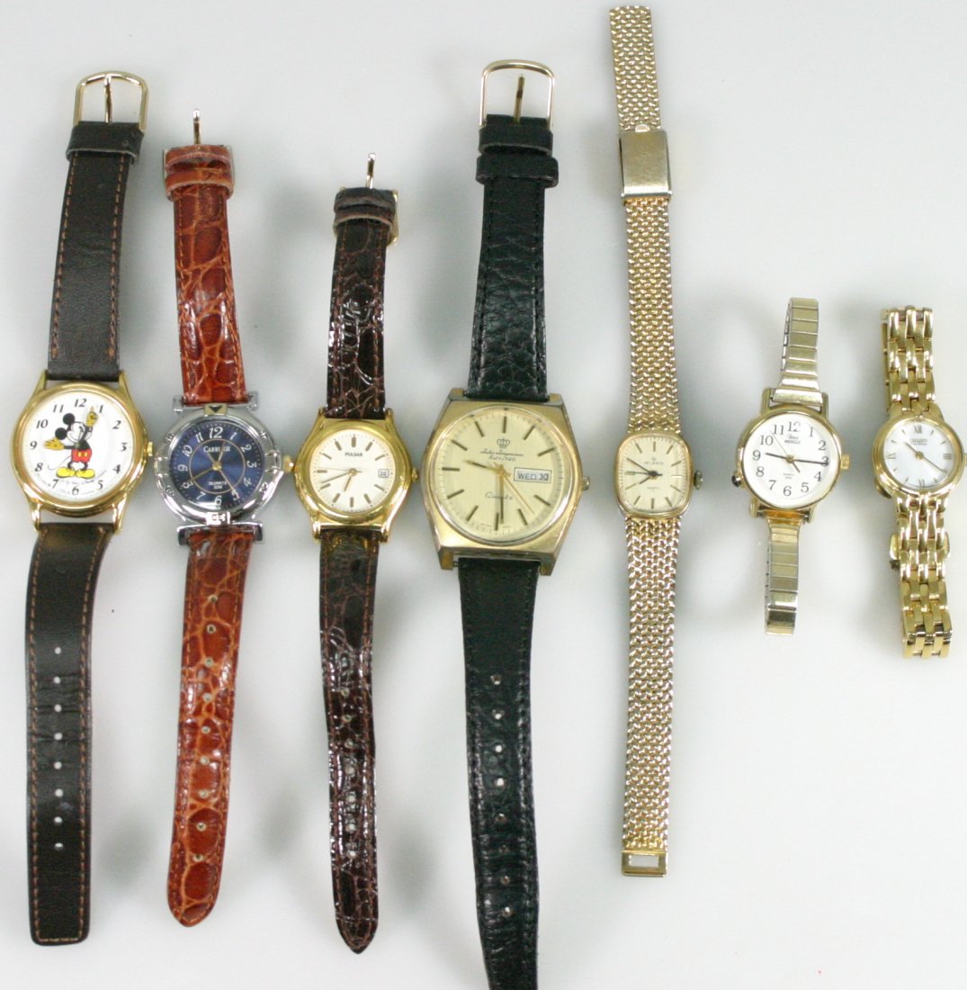 Assorted Watch Lot: Includes ladies citizen ecodrive; timex carriage; timex indiglo; helbros; jules jurgenson; pulsar; lorus disney watch