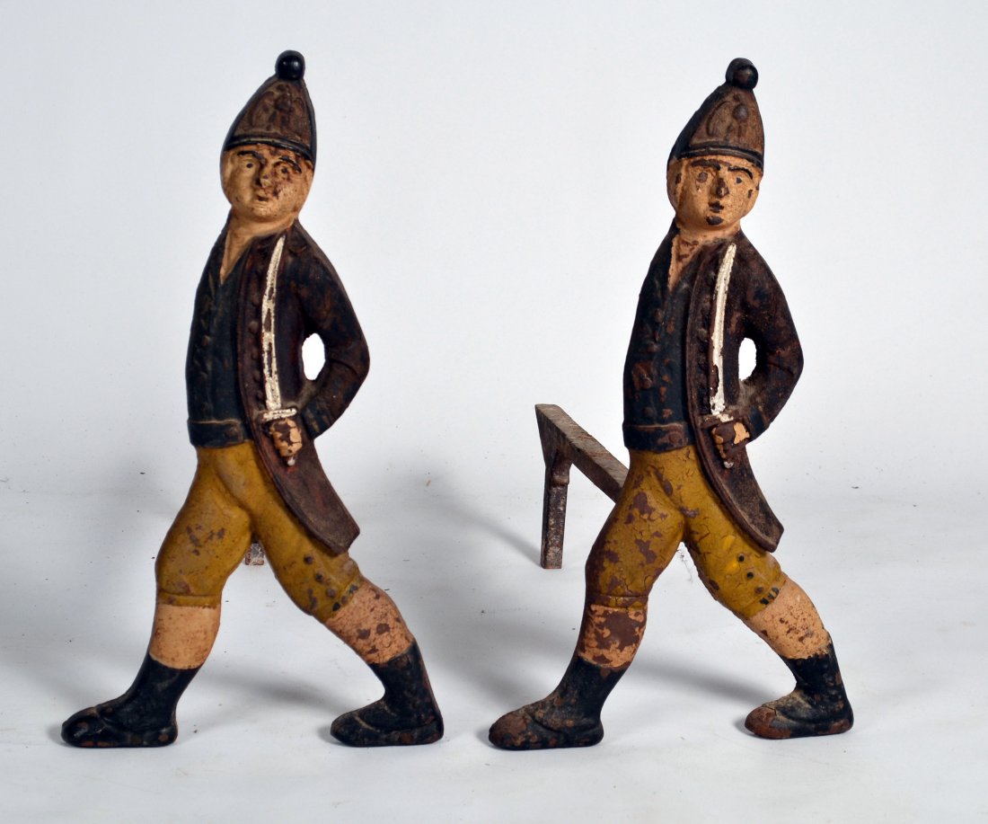 20th C Prussian Cast Iron Andirons: 20th C Prussian cast iron andirons