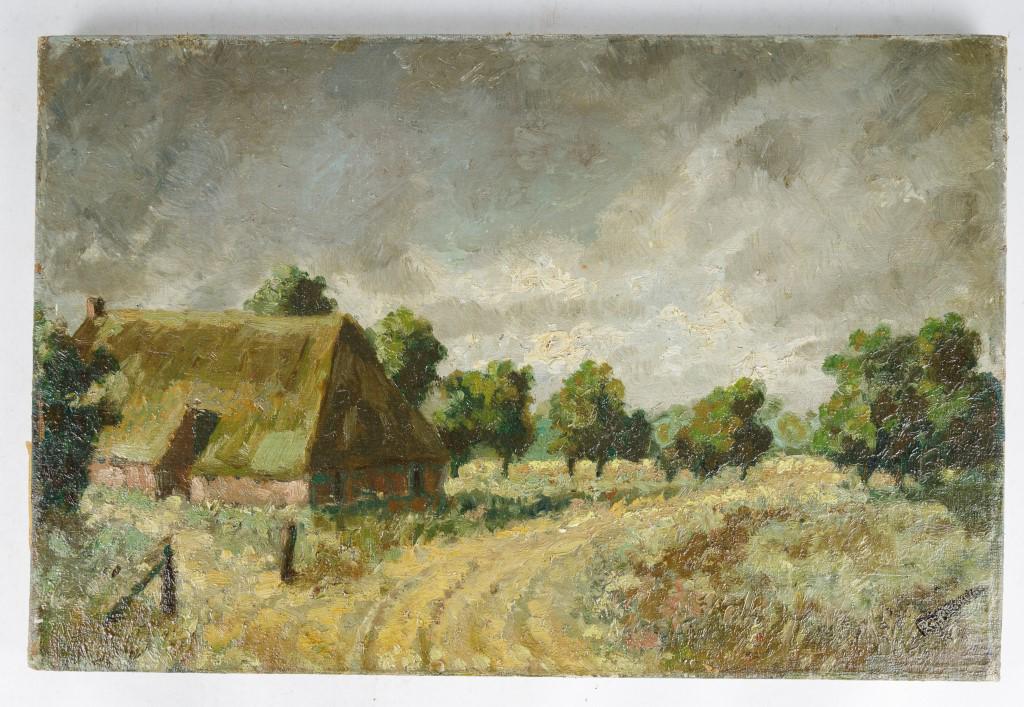 Signed Original Oil on Canvas Landscape Painting: Oil on canvas landscape painting from an unknown artist. Signed on the lower right of the work (possibly RJ Bekker). Measures approx. 12.5" x 19". From the estate of Benjamin Franklin Hammond, PhD. Dr