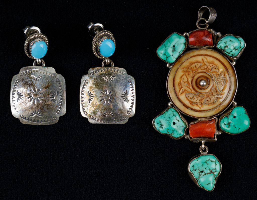 Southwestern, Native Am Style Pendant & Earrings (1 of 2)