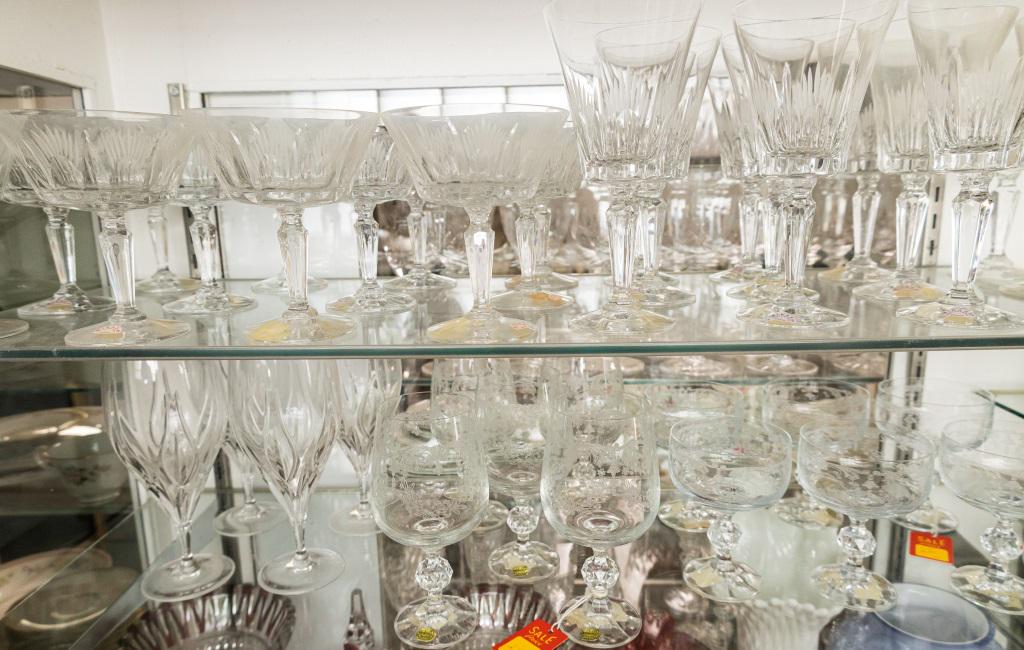 Bohemia, Mikasa, and Gorham Stemware Grouping: Mikasa stemware includes two matching groups of 12 stems. Bohemia porcelain consists of two matching groups of 6 and 5 stems. There are 4 matching Gorham stems in the lot as well.