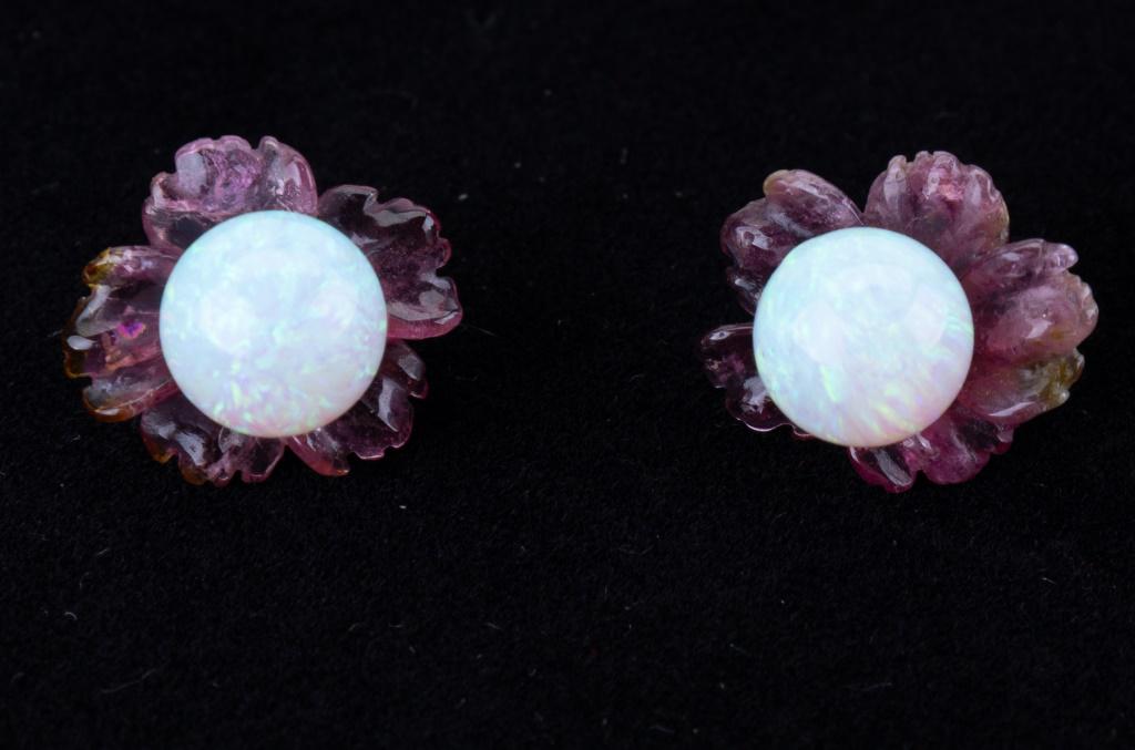 14K Gold Opal Earrings w/ Tourmaline Enhancers (1 of 3)