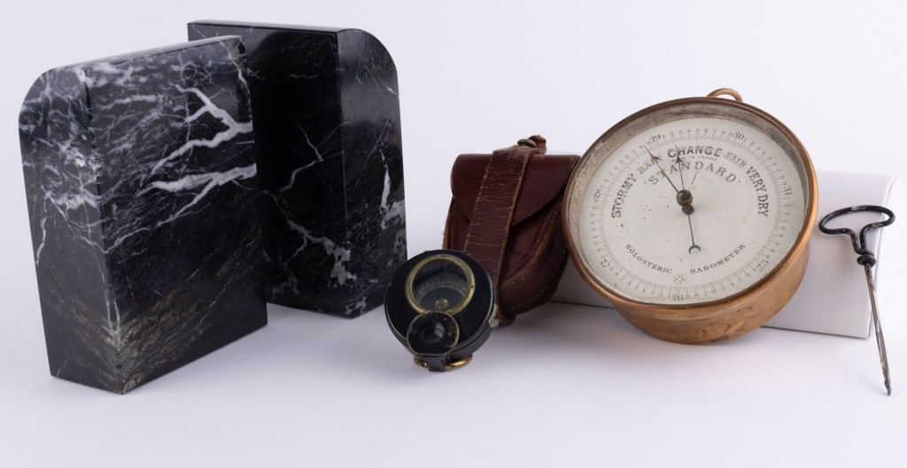 Antique Barometer, Compass, and Bookends (1 of 9)