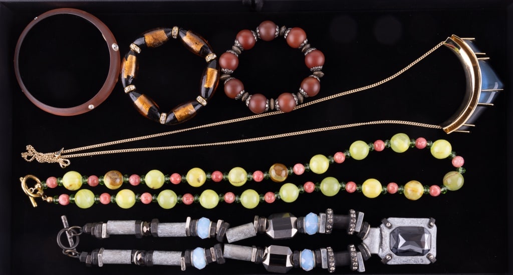Alexis Bittar & Vintage Jewelry: Collection includes signed Alexis Bittar gold tone necklace and bracelet, hardware artisan necklace and more.