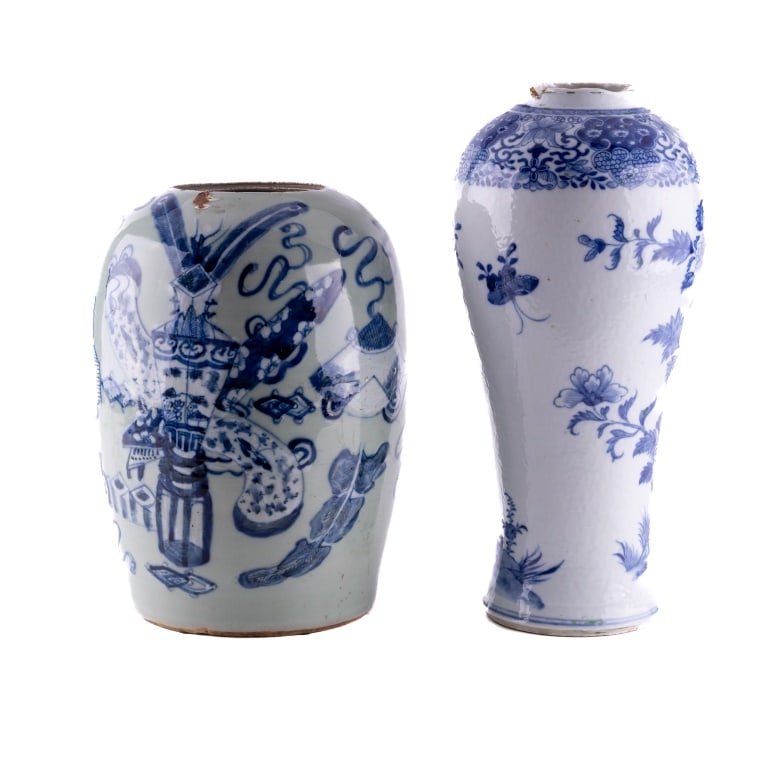 Two Chinese Blue + White Vases (1 of 8)