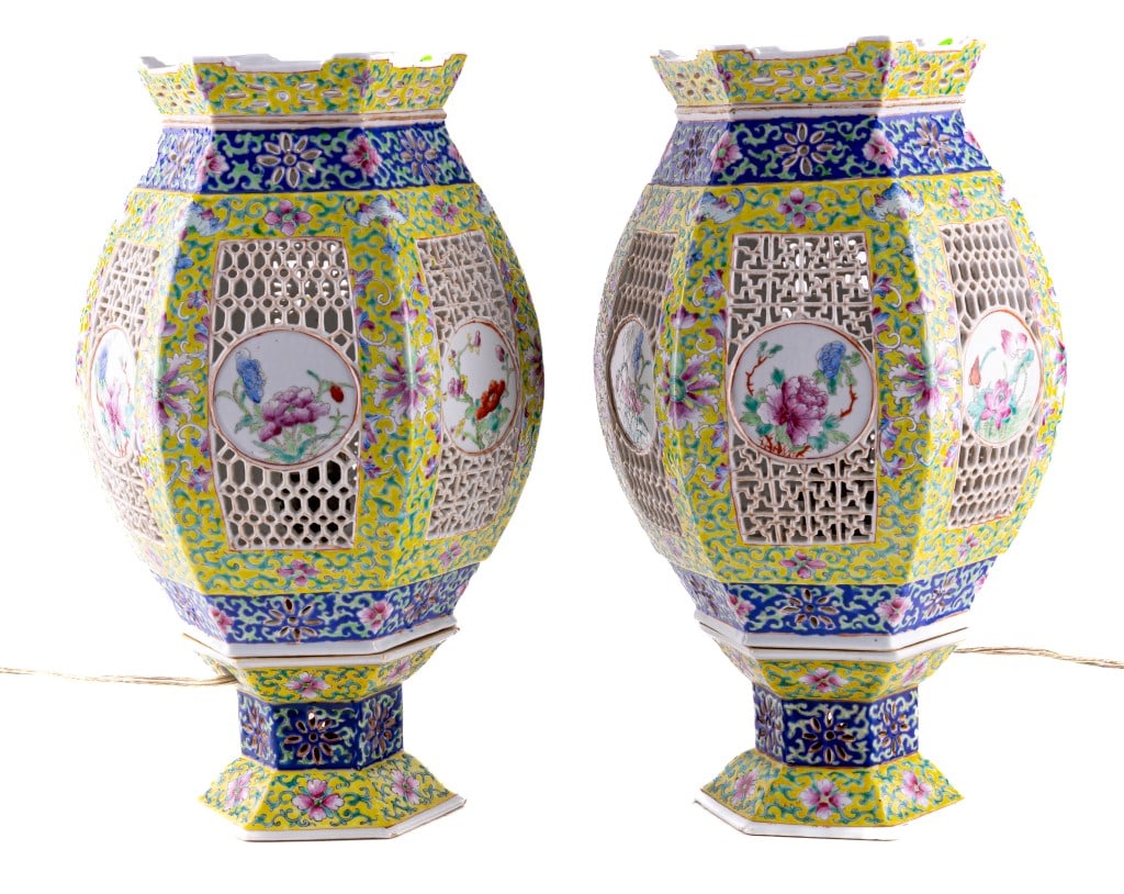 Pair of Chinese Floral Wedding Lamps (1 of 3)