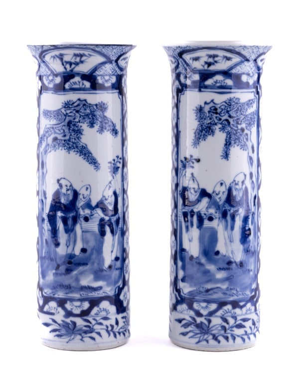 19th C Blue and White Chinese Vases (Pair) (1 of 6)