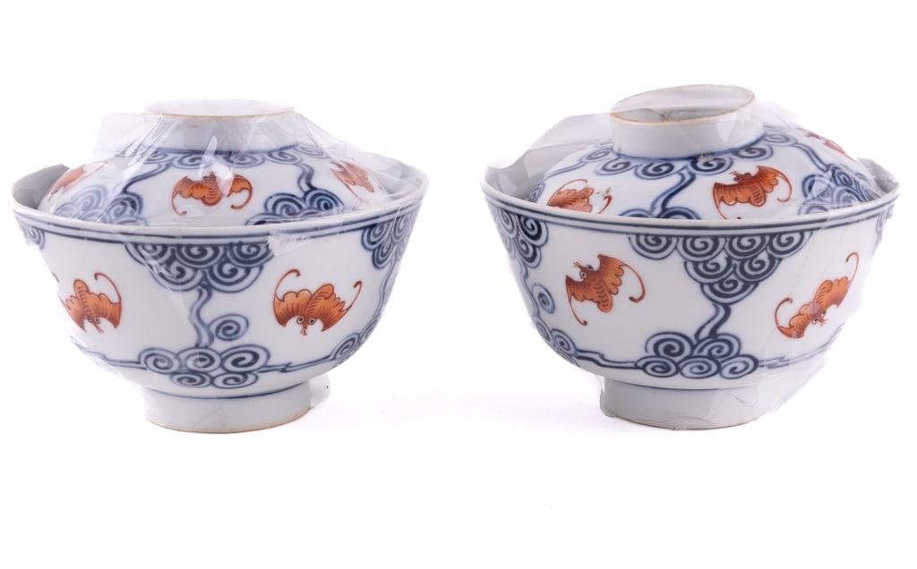 Pair of Covered 19th C. Rice Bowls (1 of 5)