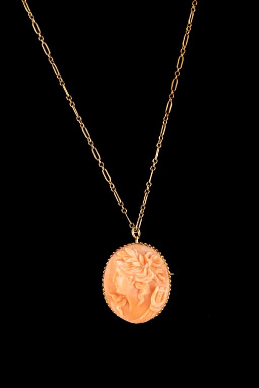 Coral Cameo & Gold Fill Pendant Broach (1 of 3)