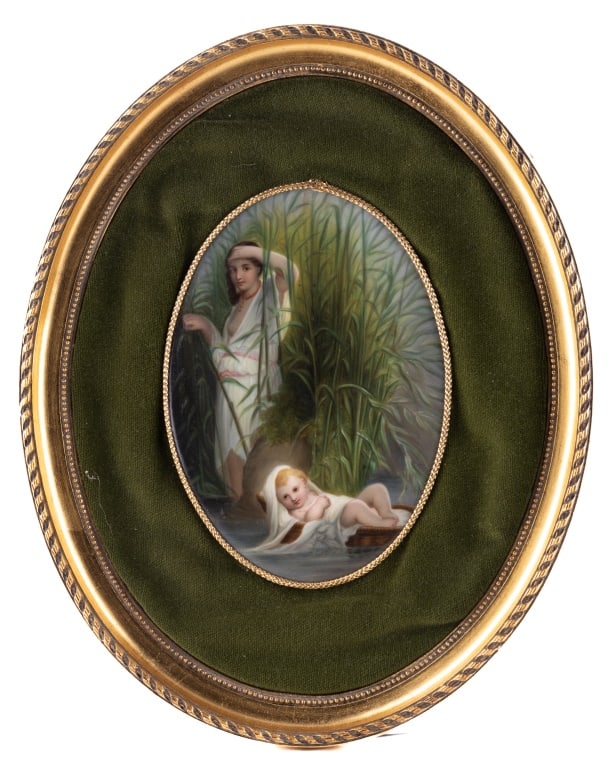 19th C. Porcelain Plaque of Moses on River Nile (1 of 3)