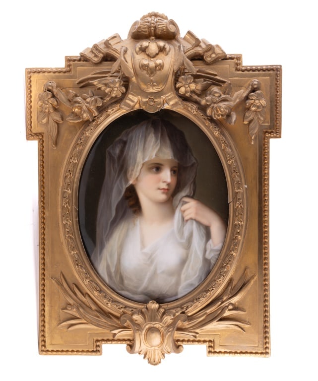 19th C. Porcelain Plaque of Lady w/ Gilded Frame (1 of 5)