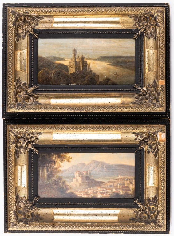 Pair of Antique European Oil on Boards, Gilt Wood (1 of 13)