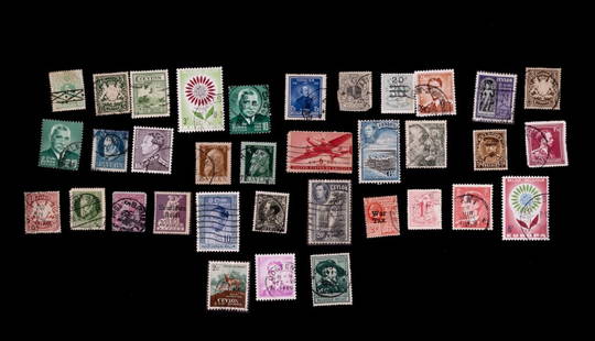 Bavaria, British Guiana, Belgium Int'l Stamps: Lot of 35 international postage stamps from locations including German state of Bavaria, Belgium, British Guiana, Spain and United States.