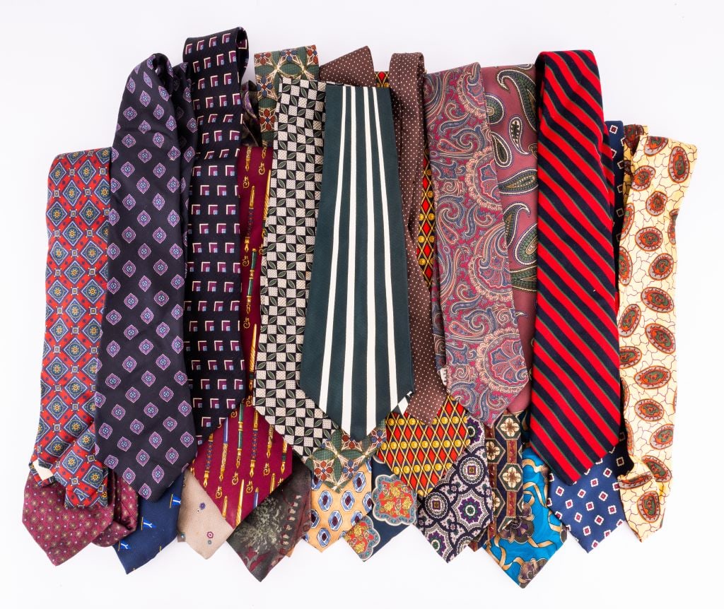 Men's Tie Collection (20+): Over 20 ties from various makers including Luca Franzini, Claiborne, YSL, Chaps Ralph Lauren, Mark Cross, Paris, Windsor Shirt Company, Michael Bruce, Brooks Brothers, Banks, Dior, Bill Blass and more