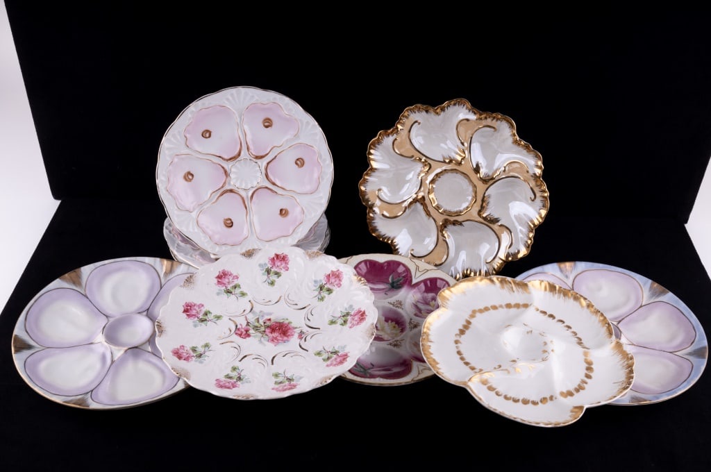 Limoges and More Oyster Plates: Lot of 10 oyster plates including Limoges and more.