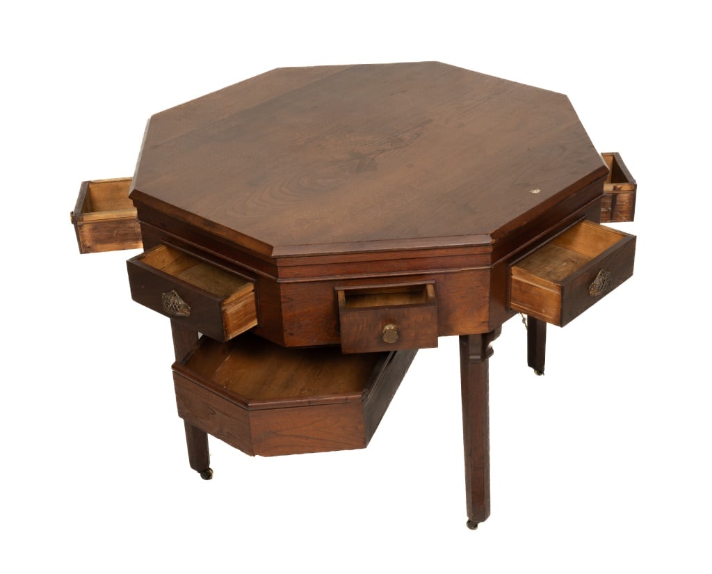19th/20th C Octagonal Rent Table with 9 Drawers (1 of 5)