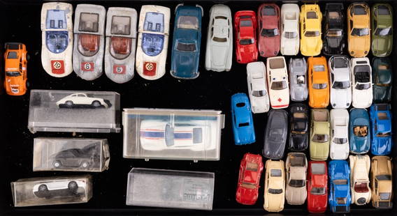 HO Scale & Other Diecast Cars: Lot of 33 HO scale die cast cars including Corgi, Herpa, Wiking, Ingap, Lindberg, Hot Wheels, Proline and seven Matchbox sized.