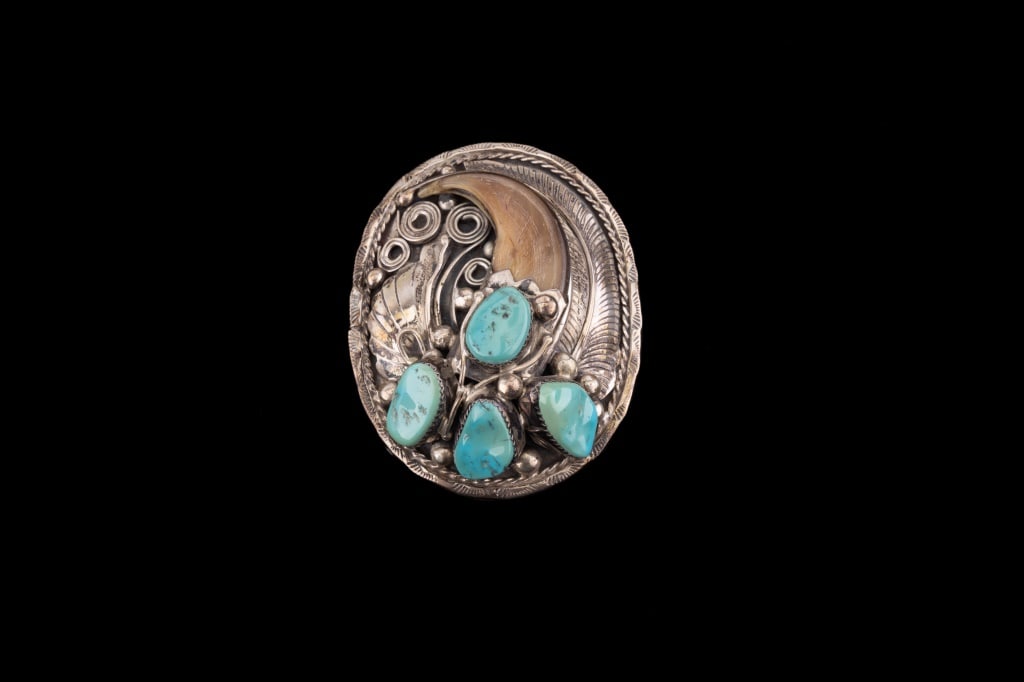 Sterling, Turquoise & Claw Artist Signed Buckle (1 of 4)