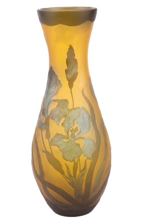 Galle TIP Frosted Amber Vase with Irises (1 of 5)
