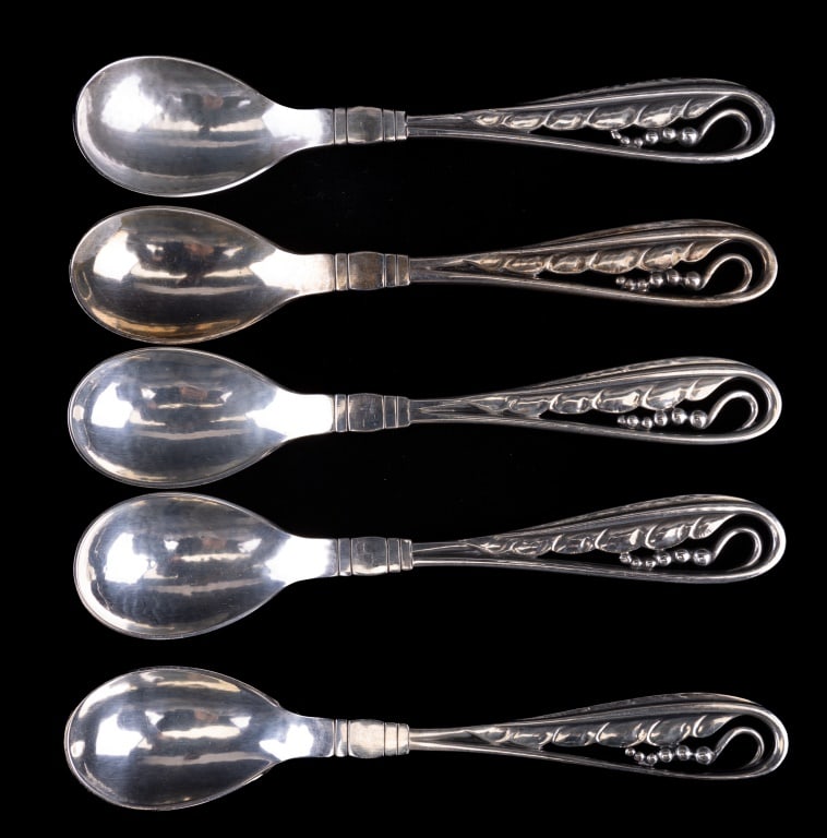 Georg Jensen Danish Sterling Dessert Spoon Set (5) (1 of 7)
