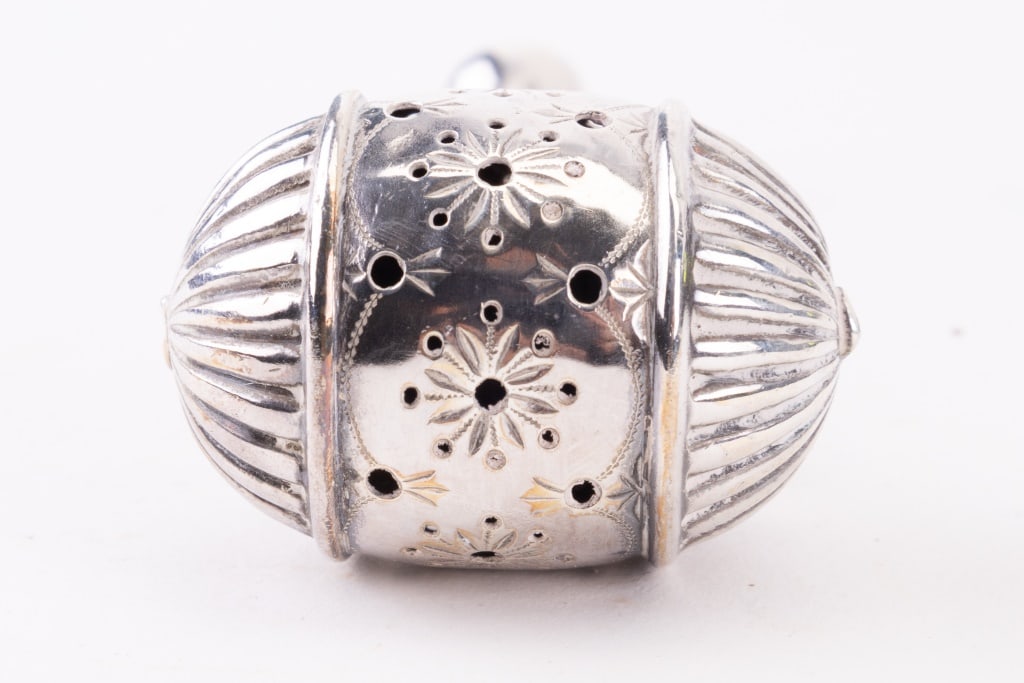 Sterling Silver Baby Rattle: Sterling silver monogrammed baby rattle marked "1882 sterling" and weighs approx 52 g. (From the direct descendants of Baynard & Mary Gibson Henry. Both were prominent figures and contributors in Phil