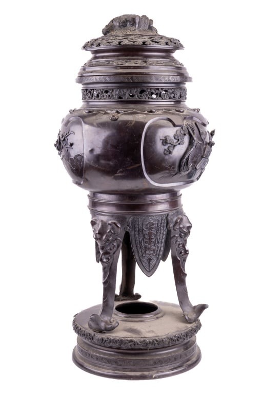 Large Bronze Lidded Asian Vessel w/ Animal Motif (1 of 18)