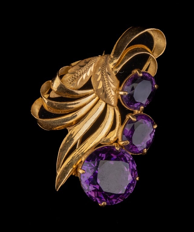 18K Gold Pin with 3 Amethyst Stones (1 of 3)