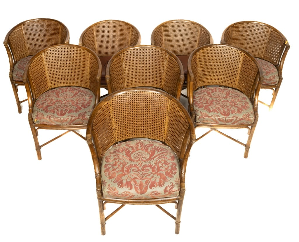 McGuire Rattan and Cane Arm Chair Set (8) (1 of 8)