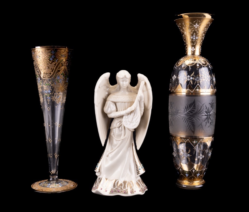 Gold Gilt & Enamel Vases & Lenox Figurine (1 of 11)