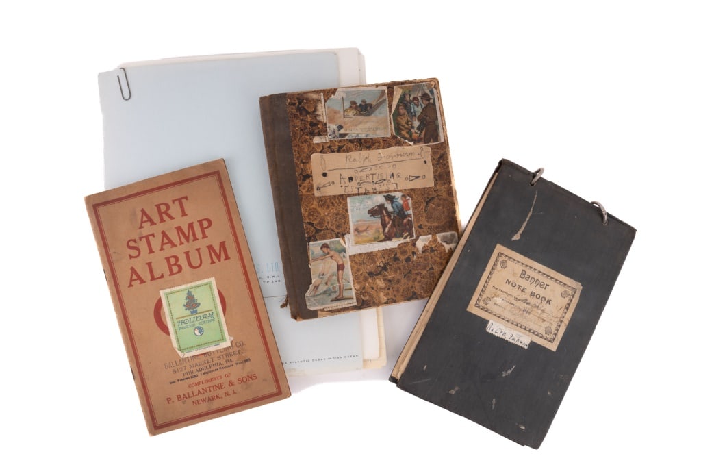 Cigar Bands, Stamps & Ephemera: Albums including cigar advertising stamps, cigar band art stamps, art stamp album and ephemera including sea farming documents from 1973.