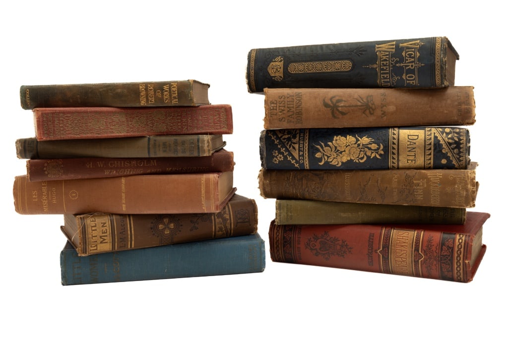 Classic Literature Books (13): 13 antique classic literature books of various conditions including: Nature Series H.W. Chisholm Weighing and Measuring (1877), Poetical Works of Robert Browning, The Personal History of David Copperf