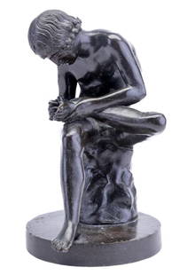 Bronze Statue of a Seated Young Man: Late 19th / early Century bronze statue of a seated man, measuring approx 7.25" H.