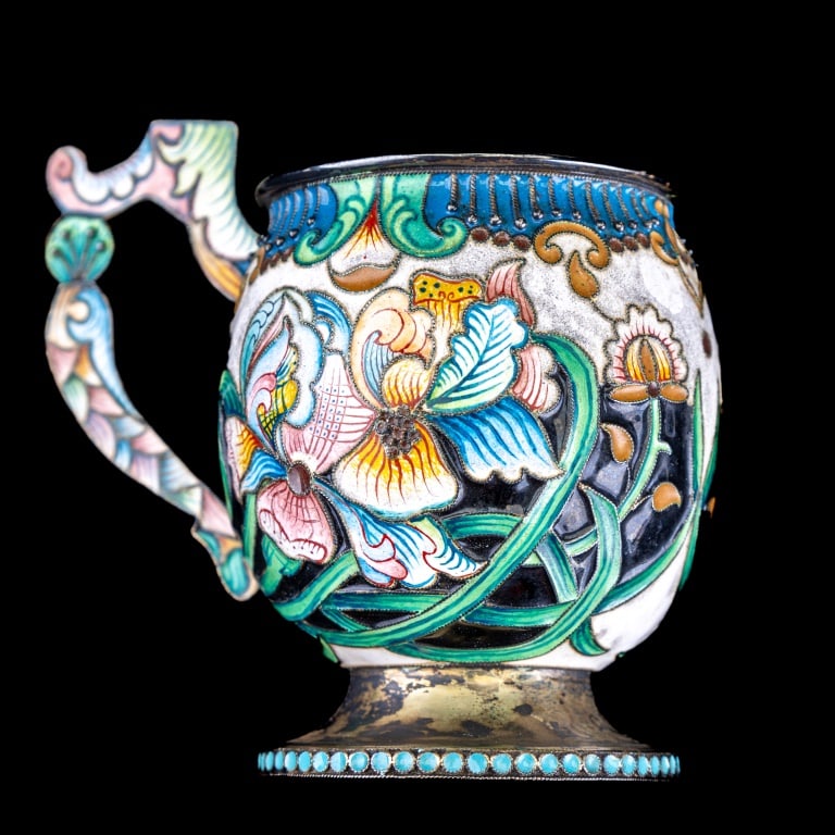 Russian Silver Enamel Cloisonne Handled Cup (1 of 7)