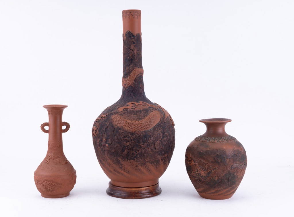 Chinese / Japanese Redware Pottery Vase Collection Auction