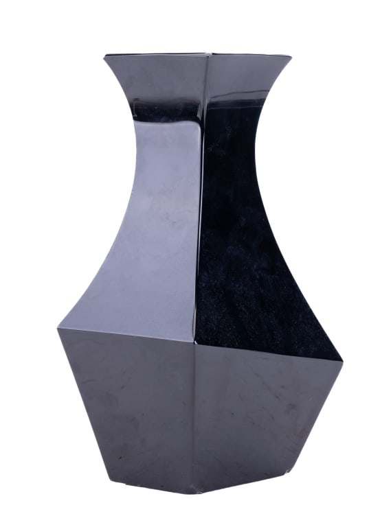 Baccarat Black Glass French Vase: Baccarat black glass vase. Marked with Baccarat name in center bottom. Measures approx 10.75" H. Bottom has a couple of corner chips and flea bites, has beautiful presentation.