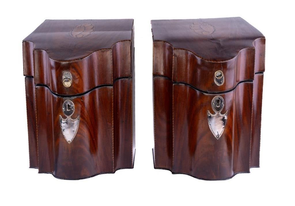 Georgian Oxbow Front Knife Boxes 18th C (Pair) (1 of 17)