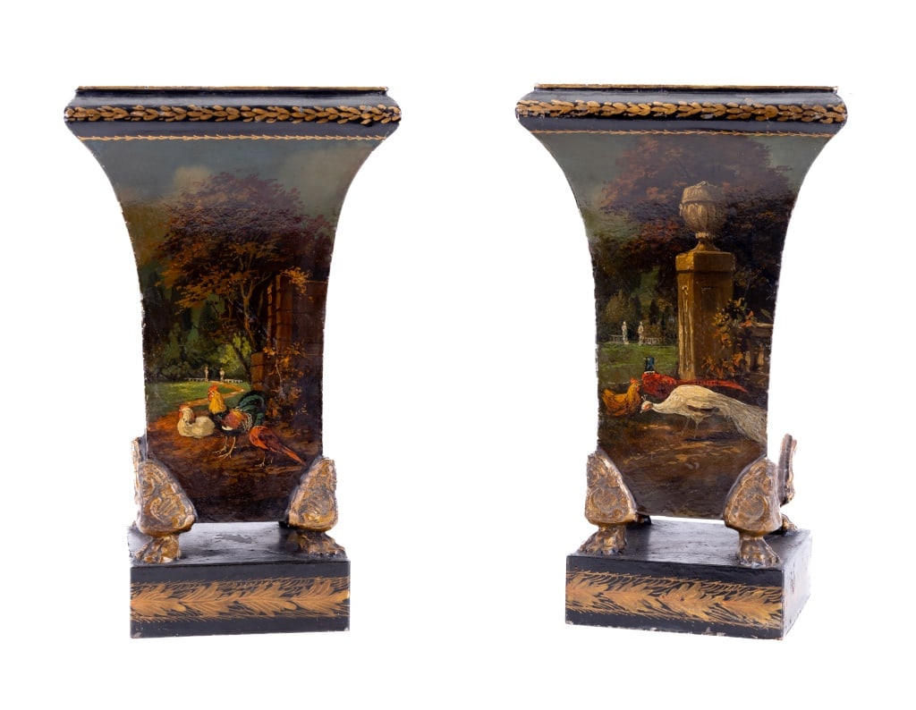 French Tole Decorated Vases (Pair) 19th C (1 of 13)